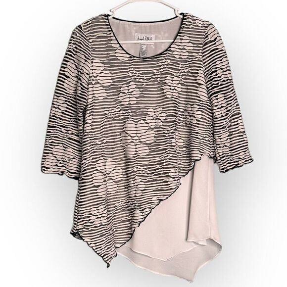 Joseph Ribkoff Black-Ecru Floral striped sheer overlay Tunic Style 202181 Size 2 - Picture 2 of 6